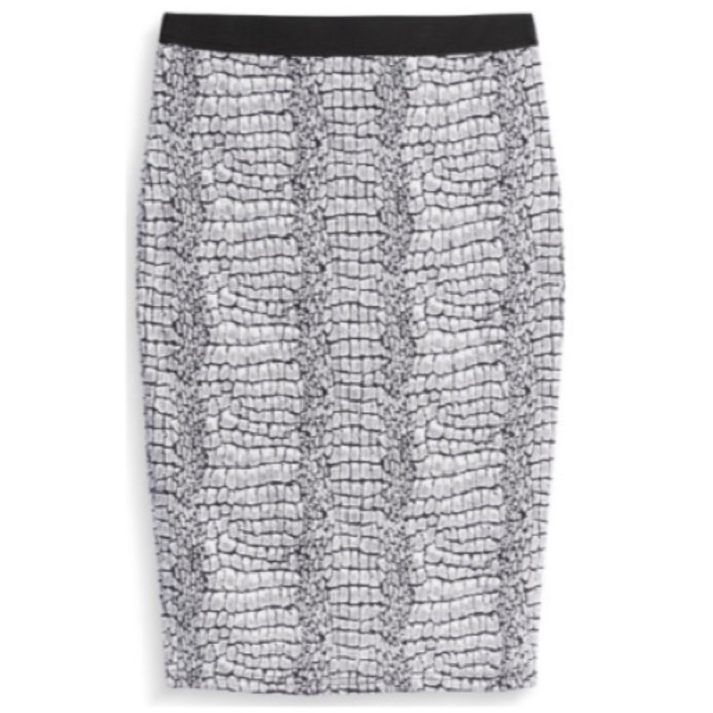 Black and white scale stretch pencil skirt